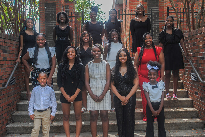 Pictured are, top row from left, sophomore maid Skyla Boler, freshman maid Macie Spurlock, eighth grade maid Jennija Carter, eighth grade maid Kensly Burnside, freshman maid Talia Cole, and sophomore maid Chloe Hunt; middle row: junior maid Ja'Miya Clemons, seventh grade maid Anjania Seales, seventh grade maid Payton Spurlock, and junior maid Da'Nasia Spencer; front row: first grade attendant Kayden Boler, senior maid Kensleigh Shields, senior maid De'Asia Fortune, senior maid Janyla Roberts, and first grade attendant Zyon Johnson.