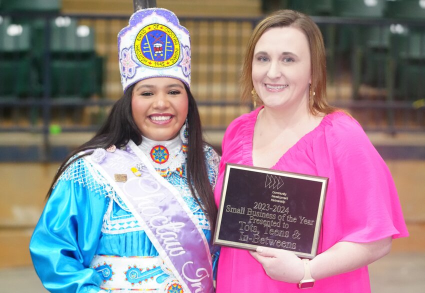 Pictured, from left, are Choctaw Indian Princess Leilani Elyse Allen and owner Cindy Adkins.