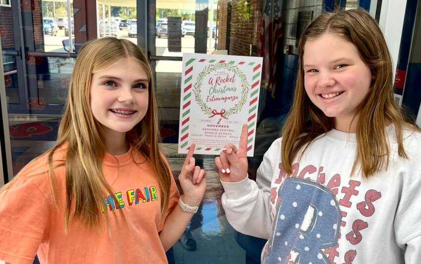 Neshoba Central Middle School students Haleigh Jane Adkins and Mackie Huffman promote the upcoming event.