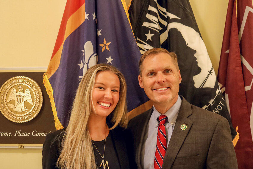Ole Miss senior McKaylen Baldridge will be interning in Washington D.C. this summer. She is pictured with U.S. Rep. Michael Guest.