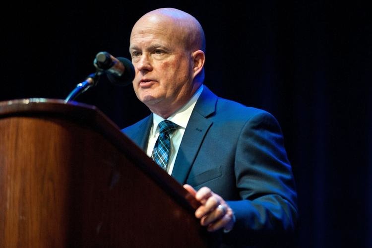 Barry Winterland, general manager of Lee Enterprises' Central Illinois SBU, emcees during the 44th annual Dr. Martin Luther King Jr. Awards Luncheon on Saturday, Jan. 18, 2020, at Illinois State University's Brown Ballroom in Normal. (Lewis Marien / The Pantagraph)