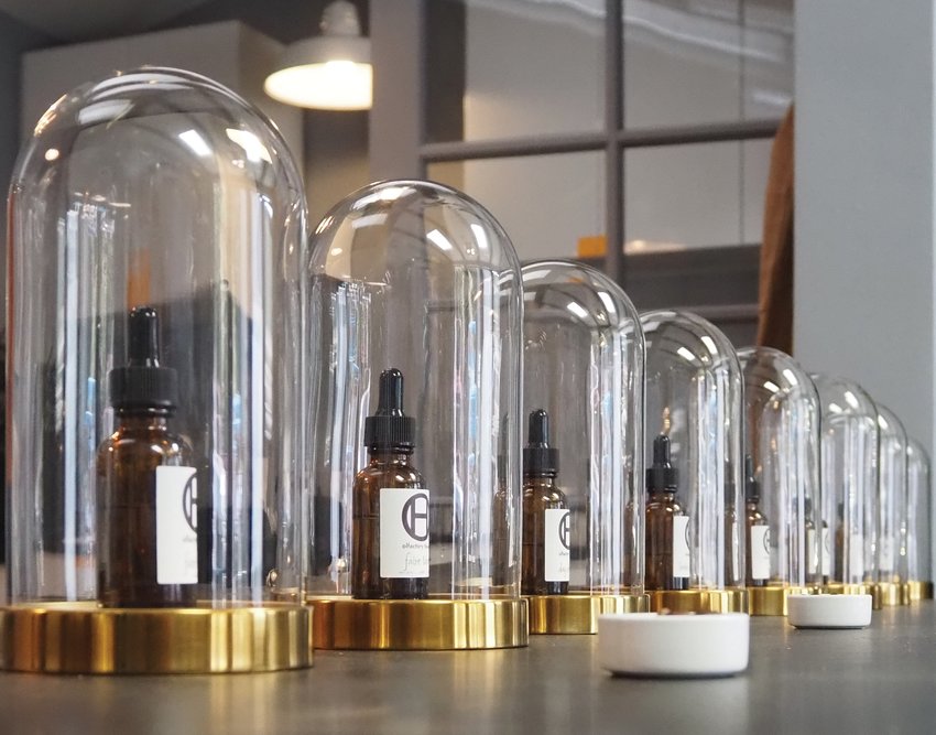 The perfume bar at The Olfactory House allows customers a chance to smell the fragrances on offer without having to fill the small space with mixed up sprays.