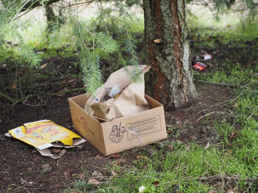 Patches of trash left under trees surrounding the Kah Tai Lagoon property were collected by the volunteers for disposal.