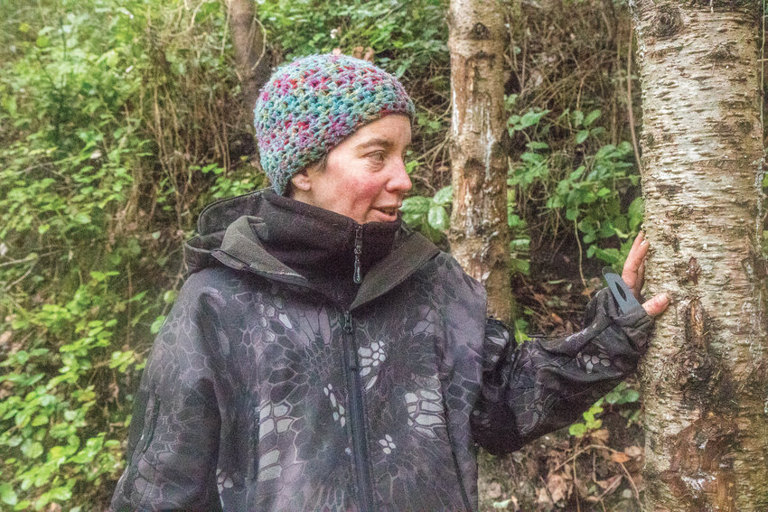 In this Leader file photo from 2020, Ember Ikenburg, the &ldquo;River Keeper,&rdquo; traveled the country and cleaned up trash left at abandoned homeless encampments. In Port Townsend, she hoped to enlist volunteers to head out onto the city&rsquo;s trails and pick up garbage.