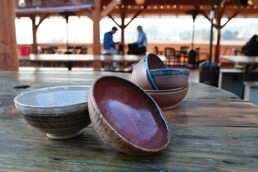 Locally crafted bowls on display at Finnriver Farm &amp; Cidery, in Chimacum, donated by area artisans for the second annual Soup Sharing and Community Bowls event.