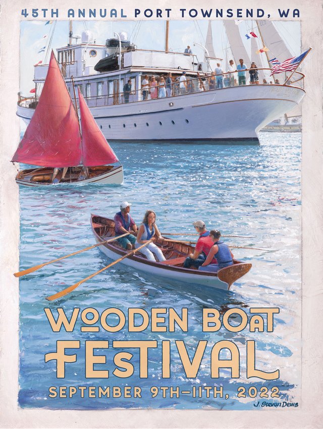The 2022 Wooden Boat Festival poster; an oil painting by world-renowned artist Steven Dews.