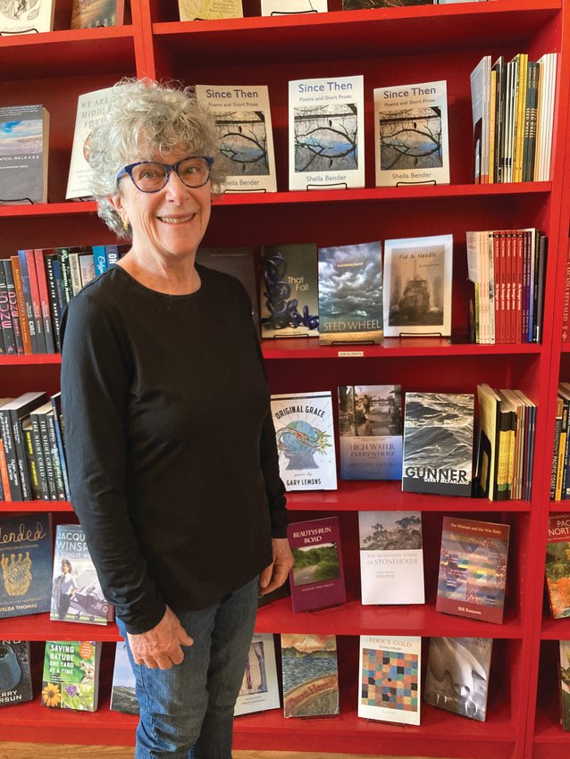 Sheila Bender stands alongside the shelf holding her book new book, &ldquo;Since Then,&rdquo; at Imprint Bookstore in downtown Port Townsend.