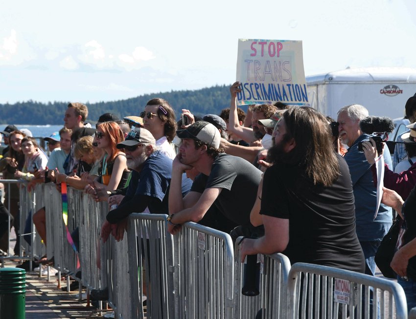 Counter protesters lined the barricades and voiced support for Port Townsend's transgender community Saturday afternoon at Pope Marine Park.
