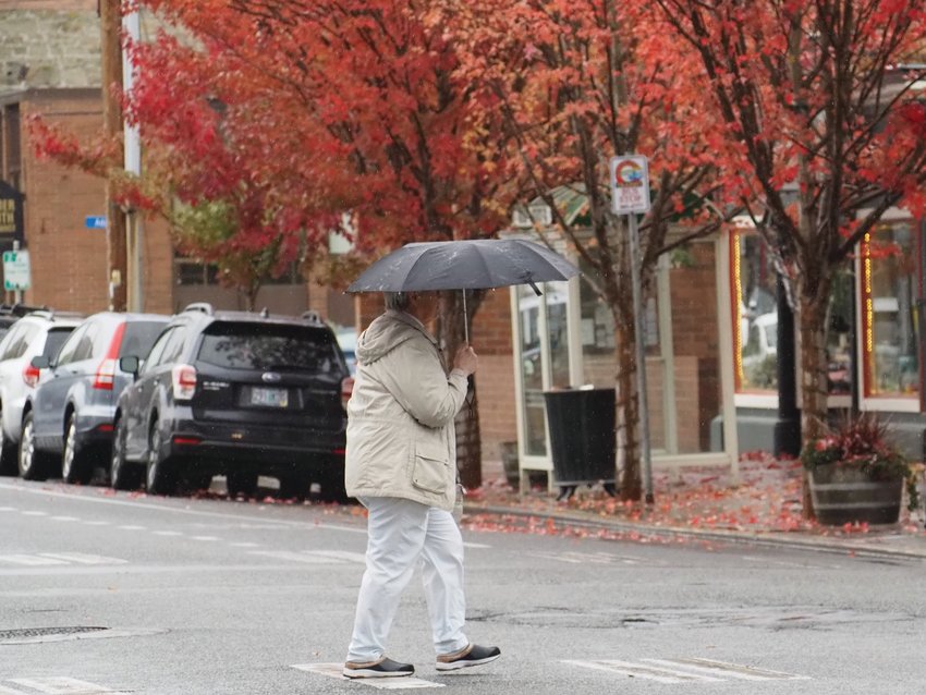 Open umbrellas in downtown Port Townsend were a welcome sight for many after the extensive dry period.