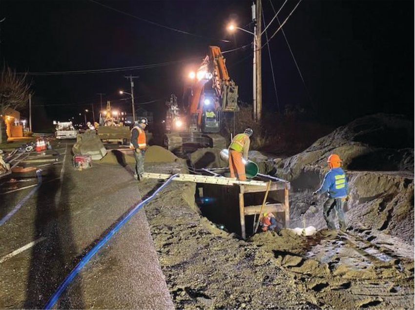 Crews from Seton Construction worked 26-plus hours to install a new sewer pipe on Dec. 30.