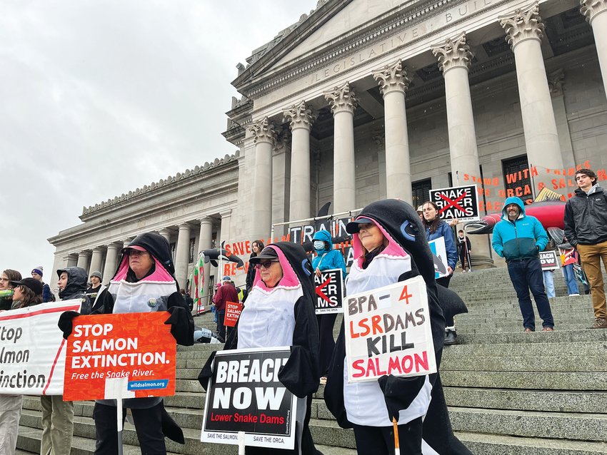 Members of the Washington Youth Ocean and River Conservation Alliance and the Earth Ministry/Washington Interfaith Power &amp; Light marched from The Olympia Ballroom to the steps of the Capitol Jan. 13.