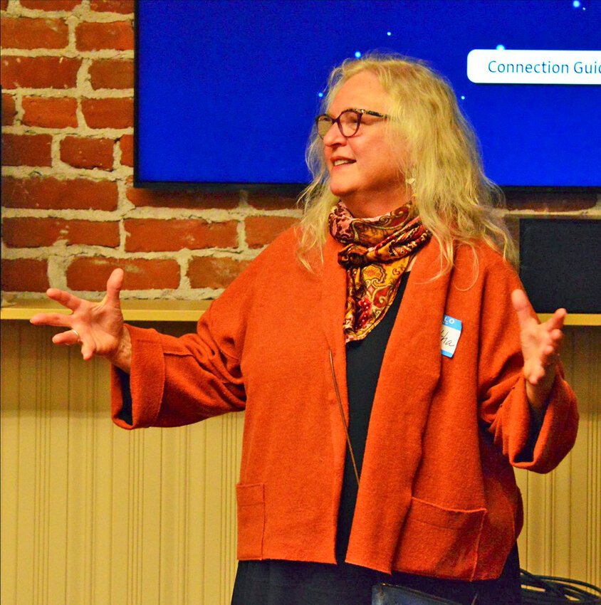Interim Executive Director Martha Worthley speaks on Port Townsend&rsquo;s arts community during the Northwind Art staff and volunteer appreciation party.&nbsp;