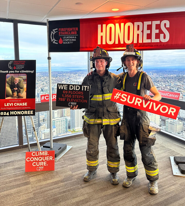 East Jefferson Fire Rescue firefighters Alex Sviridovich and Curtis Beery&nbsp;participated in the 33nd annual Leukemia and Lymphoma Society&rsquo;s Firefighter Stairclimb on March 10. Photo courtesy Curtis Beery