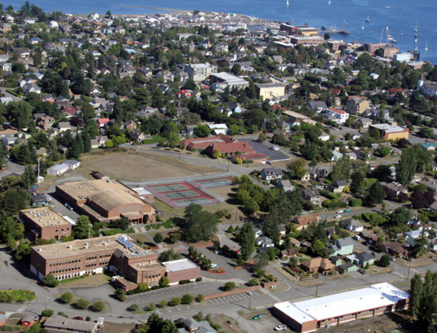 Aerial view of Port Townsend High School.