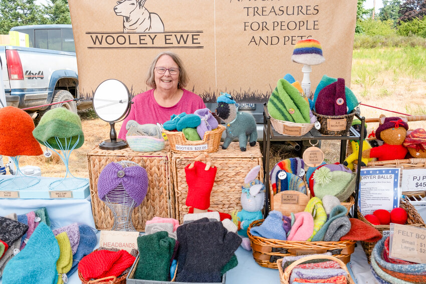 Clockwise from top: The Chimacum Farmers Market has hosted goods ranging from Wooley Ewe knitted wearables, and items for younger shoppers, to locally grown produce, and Colibri organic and sustainable bath and beauty products.