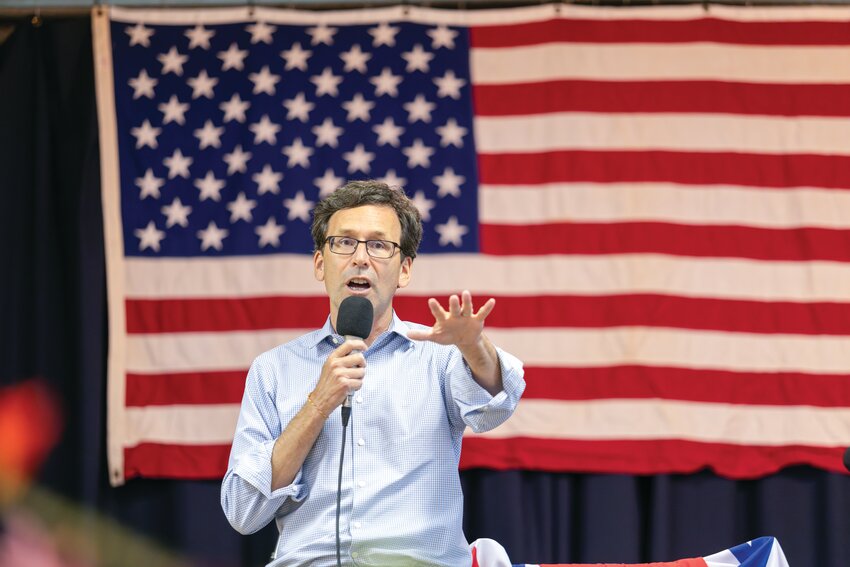 Bob Ferguson, Washington State Attorney General, speaks to a packed building at the Jefferson County Fairgrounds on  Sunday, July 21. Ferguson, a lawyer and member of the Democratic Party, was first elected in 2012 and re-elected in 2016  and 2020. He is a gubernatorial candidate for the November 5 election. Governor Jay Inslee announced May 1, 2023 that  he would not seek a fourth term and endorsed Ferguson to replace him.
