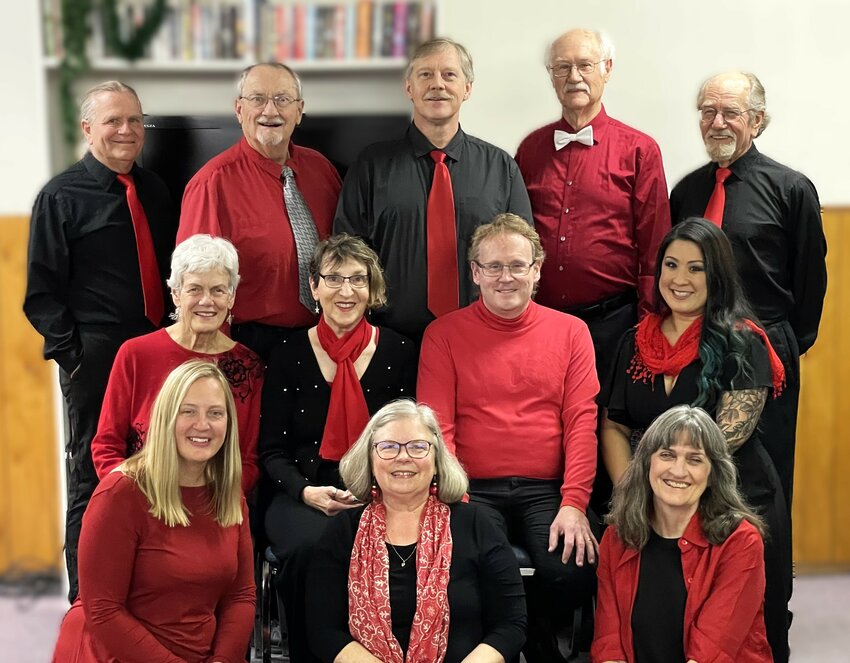 The Wild Rose Chorale presents holiday music and seasonal fare in two concerts, 7 p.m. Friday, Dec. 13, and 3 p.m. Saturday, Dec. 14, at Trinity United Methodist Church, 609 Taylor St. Personnel includes (back row, from left) Rolf Vegdahl, Al Thompson, Chuck Helman, Doug Rodgers, Mark Schecter, (middle row) Patricia Nerison, JES Schumacher, Kris Lott, Cherry Chenruk-Geelan, (front row) Sarah Gustner-Hewitt, Lynn Nowak and Leslie Lewis.