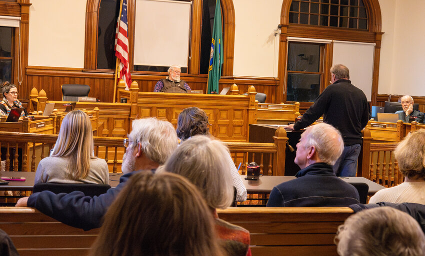 Edward Thompson Jr., a member of the newly formed Supporters of Camas Prairie Park, who oppose the rezoning, spoke during the public hearing on Jan. 23.&nbsp;