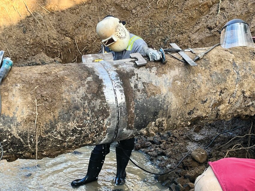 Two welders with Hutchins Metal Works worked from 7 a.m. to 11 p.m. to reweld a pipeline joint on Feb. 7.