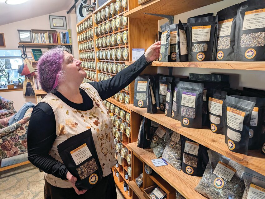 Denise Joy, the one-woman owner and operator of the Mountain Spirit Herbal Co. in Port Townsend, is now stocking “Dancing heart” tea among her traditional herbal products, which she cooks up by hand at home.