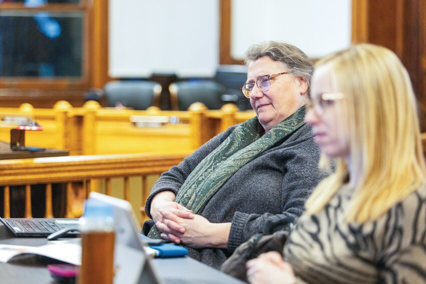 Port Townsend City Council member Libbry Wennstrom participates in a city council workshop meeting on Feb. 10 in the council chambers at City Hall.