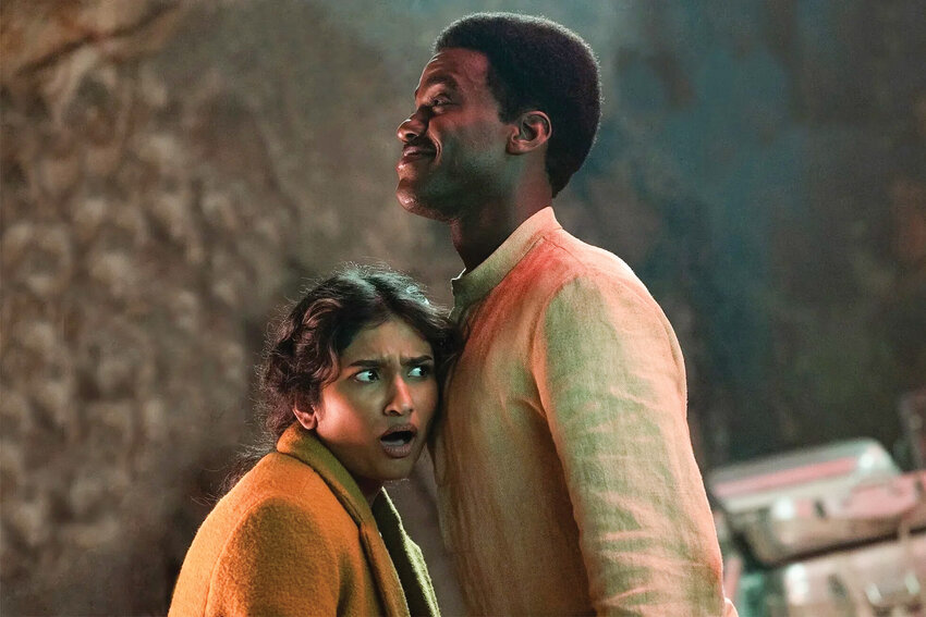 Belinda Chandra (Varada Sethu), left, and the Doctor (Ncuti Gatwa) get close on “Doctor Who.”
