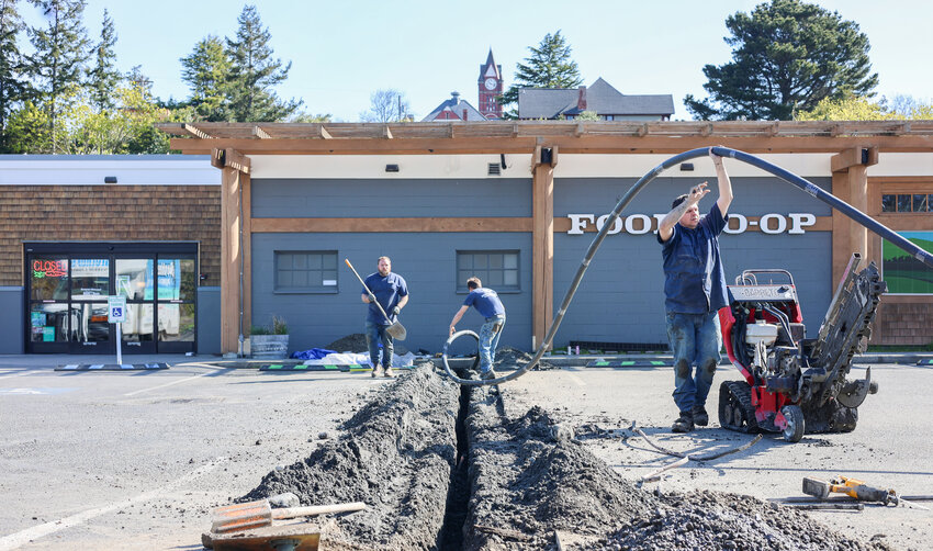 The Port Townsend Food Co-op was closed April 15 for the installation of a new deli case and to make room for crews digging up the parking lot to replace the water main. The co-op will be adding a couple of speed bumps to the north end of the parking lot to encourage cars to drive slower and improve safety.