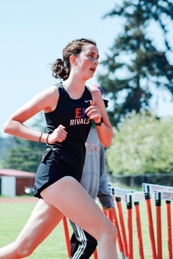 Rayna Pray anchors the girls 4x100m relay at Coupeville.