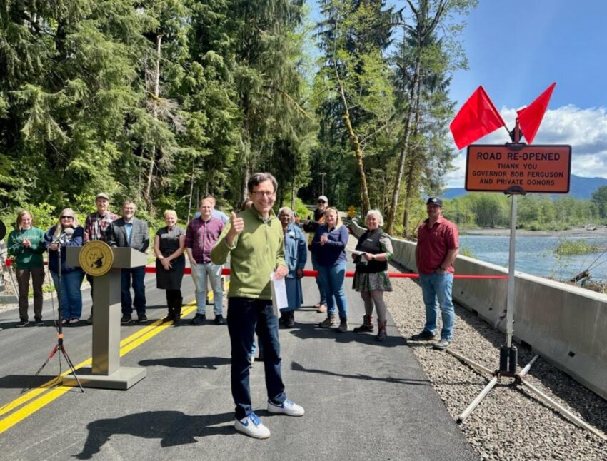 Gov. Bob Ferguson at the May 8 reopening of the Upper Hoh Road.