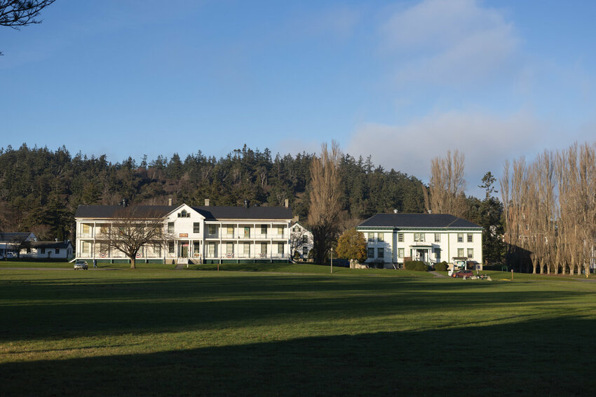 The Peninsula College building (left) on the Fort Worden campus.