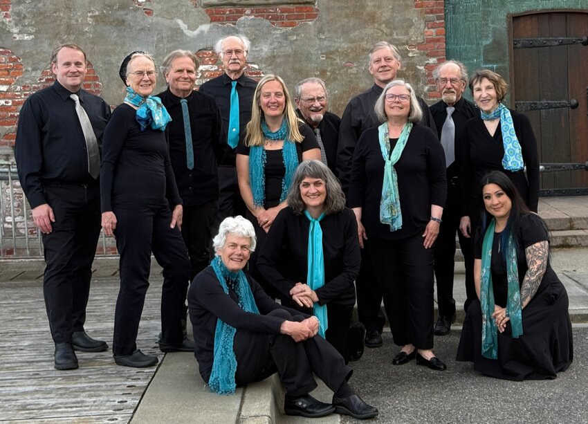 Wild Rose Chorale performers include (standing, from left) Kris Lott, Pat Rodgers, Rolf Vegdahl, Doug Rodgers, Sarah Gustner-Hewitt, Al Thompson, Chuck Helman, Lynn Nowak, Mark Schecter, JES Schumacher; (seated or kneeling, from left) Patricia Nerison, Leslie Lewis and Cherry Chenruk-Geelan.