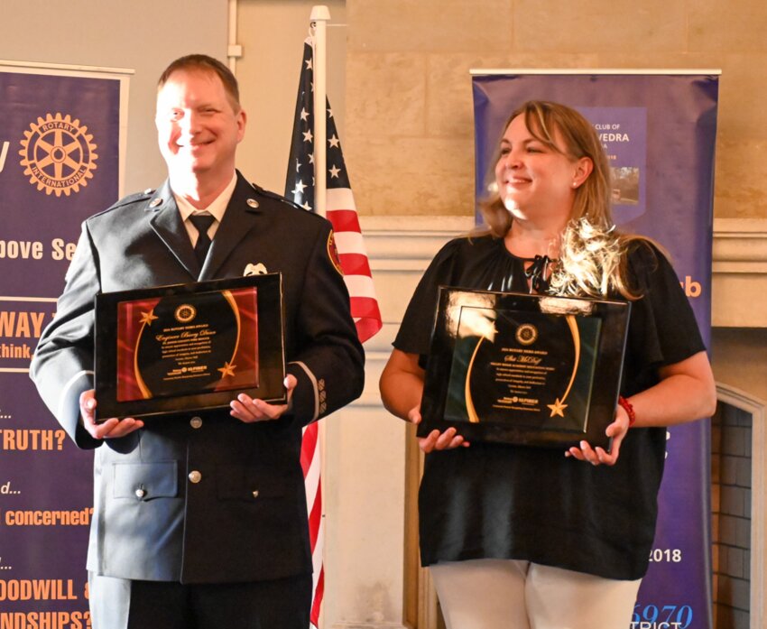 Rotary Hero Firefighter Engineer Barry Dunn and Education Hero Shii McDuff