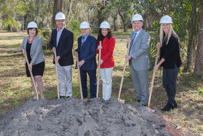 Susan Ponder-Stansel, Fernando J. Acosta-Rua, Steve and Christine Chapman, Ray Driver and Katherine Batenhorst officially break ground on the Stephen R. Chapman Family Community Campus in St. Augustine, which is slated to open in late 2018.