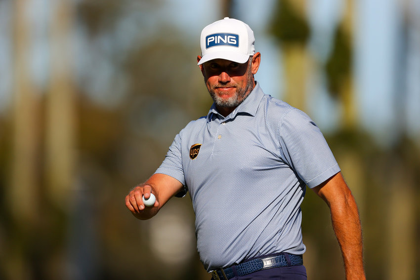 Lee Westwood of England reacts on the sixth green during the second round of THE PLAYERS Championship on THE PLAYERS Stadium Course at TPC Sawgrass on March 12, in Ponte Vedra Beach, Florida.