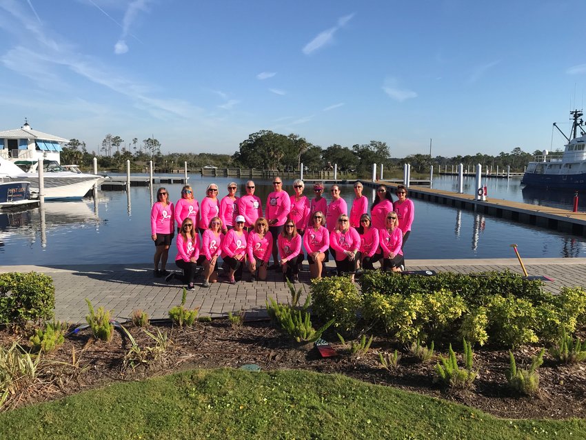 The Mammoglams are breast cancer survivors who paddle a dragon boat in competition.