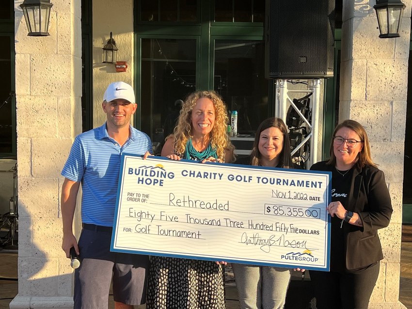 PulteGroup&rsquo;s Northeast Florida Division hosted the Building Hope Charity Golf Tournament at The Palencia Club to benefit Rethreaded. Pictured from left, Tony Nason, division president, PulteGroup Northeast Florida; Kristin Keen, founder and CEO, Rethreaded; Priscilla Jones, director of development, Rethreaded; and Stephanie Patton, assistant director of development, Rethreaded