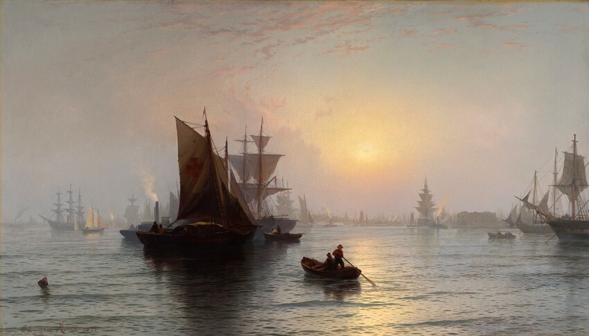 &ldquo;Summer Morning, New York Bay&rdquo; by Edward Moran (English-born American, 1829-1901), 1873, oil on canvas. This is one of the pieces on exhibit at the Cummer Museum of Art.