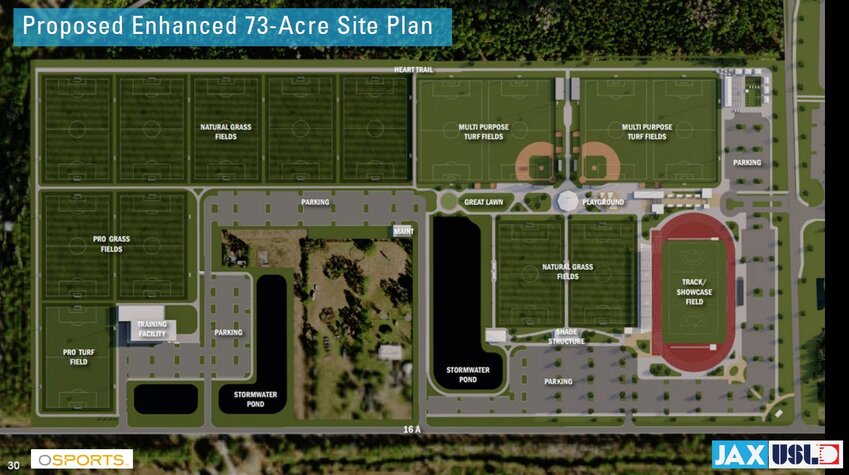 This rendering shows the 15-field proposal for the park on County Road 16A.