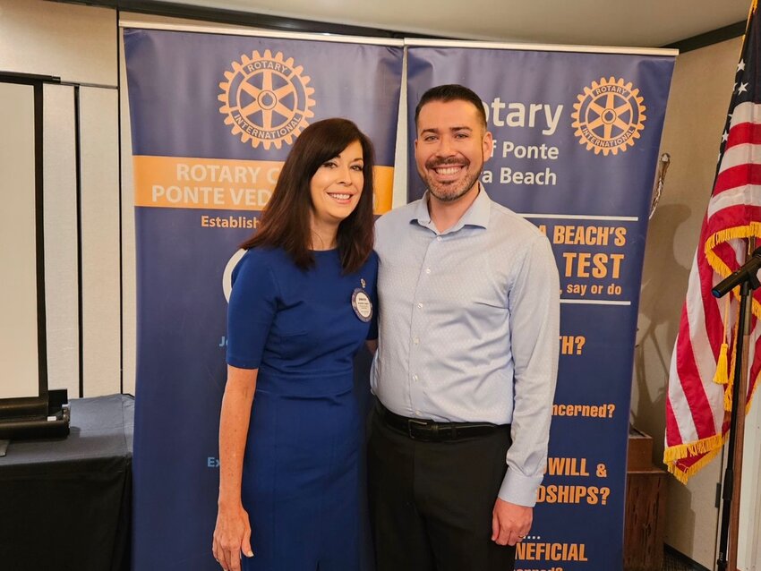 New president of The Rotary Club of Ponte Vedra Beach, Jennifer Logue, stands alongside her son Bryan.