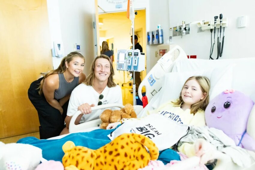 As part of child cancer awareness month, Jaguars quarterback Trevor Lawrence and his wife Marissa made a special visit to Wolfson Children&rsquo;s Hospital on Sept. 5.