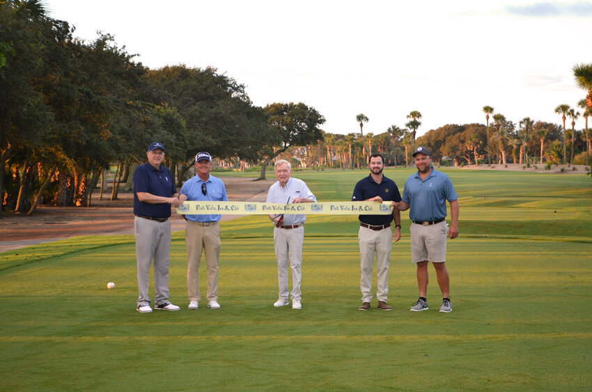 Pictured from left: Michael Gordon, Jeff Hanson, Herbert Peyton, Joey Graziani and Joey Flinchbaugh on the first tee of the Lagoon Course at the Ponte Vedra Inn &amp; Club.