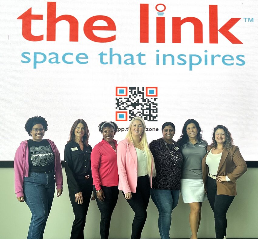Circle of Creation initiators, from left: Keeli Scarlett, storyteller at the link; Elaine Raby, director of member experience; Kim Jones, CEO and founder of Tropical Vibes; Carolynn Castillo, CEO of Absolute Top Dollar; Gurpreet Misra, co-founder of the link; Sonya Morales-Marchisillo, founder/owner of Pinnacle Communications Group; Karen Pati&ntilde;o, opportunity creator at the link.