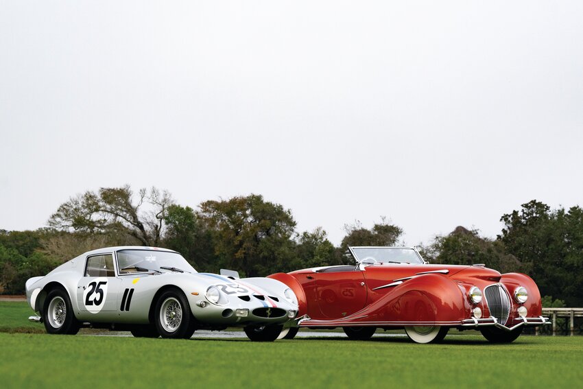 Best in Show Concours de Sport went to a 1962 Ferrari 250 GTO (left), while a 1947 Delahaye 135MS Narval Cabriolet (right) took home Best in Show Concours d&rsquo;Elegance.