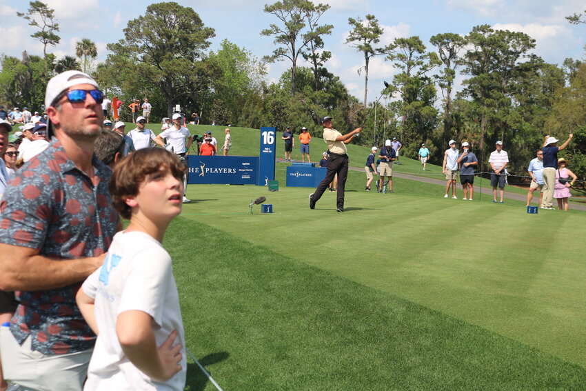 Fans watch a tee shot from Joseph Bramlett on No. 16.