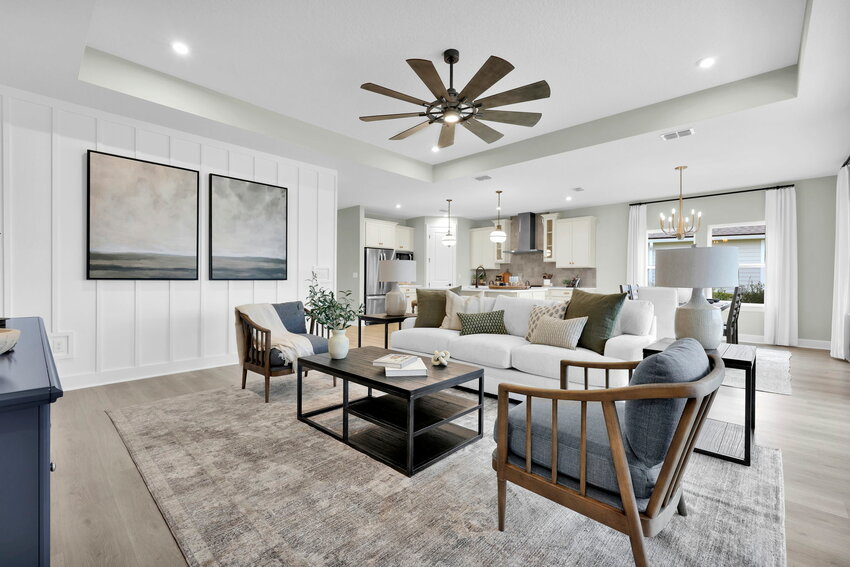 The Grayton II by Drees Homes features an airy, open great room that connects to the kitchen and dining spaces for easy entertaining.