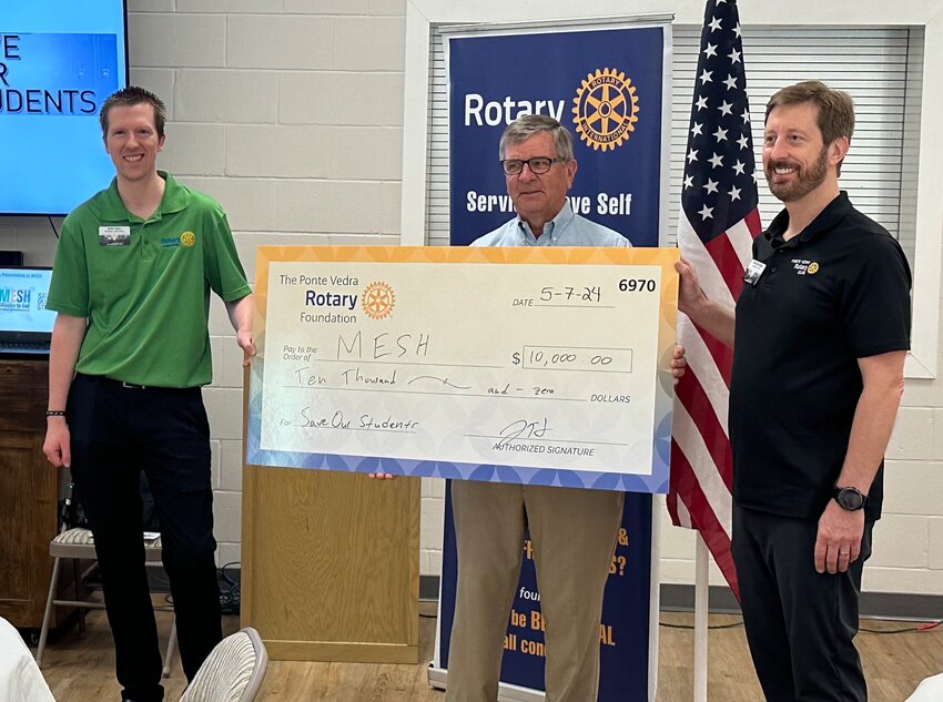 Pictured from left are Rotary Club of Ponte Vedra President Josh Hull, MESH Chair Tony Kazlauskas,and the Ponte Vedra Rotary Foundation President Bob Wiltfong.