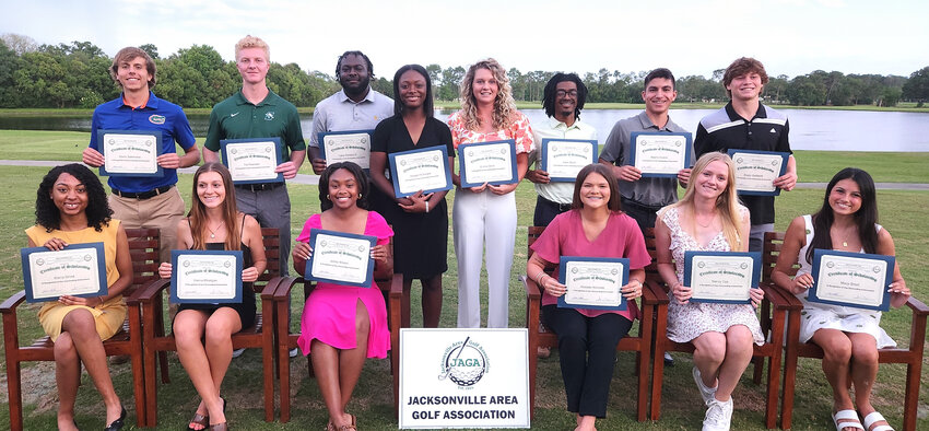 The Jacksonville Area Golf Association awarded its latest college scholarship recipients at a banquet on May 21 at Deerwood Country Club.