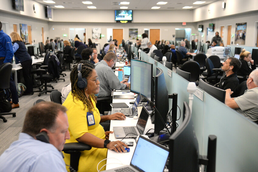 FPL command center employees drill for a simulated hurricane.