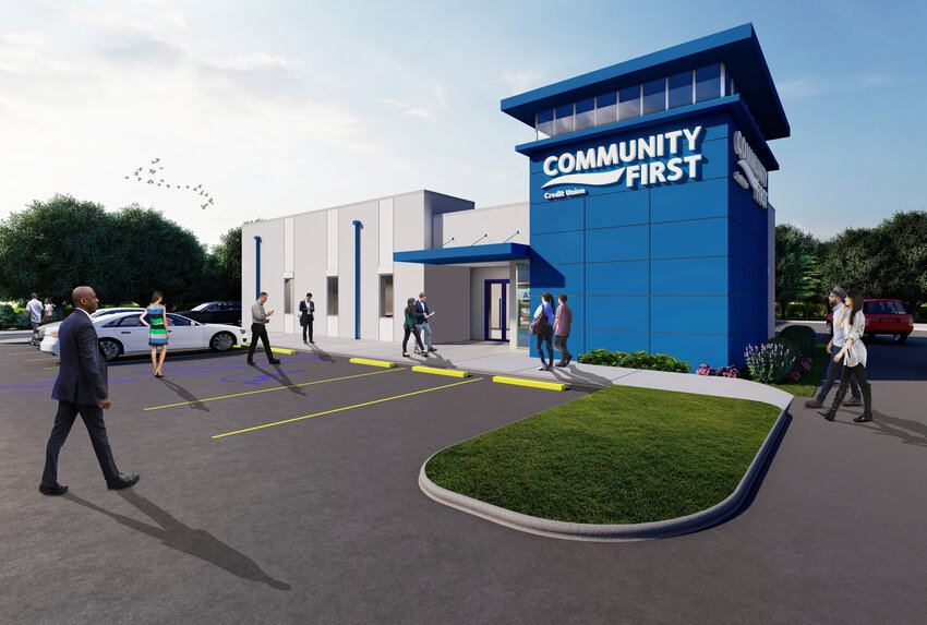 An artist&rsquo;s rendering of the new Beachwalk branch of Community First Credit Union.
