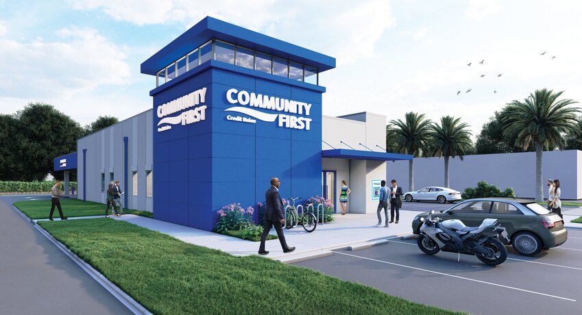 An artist&rsquo;s rendering of the Community First Credit Union branch planned for State Road 207 and Brinkhoff Road.